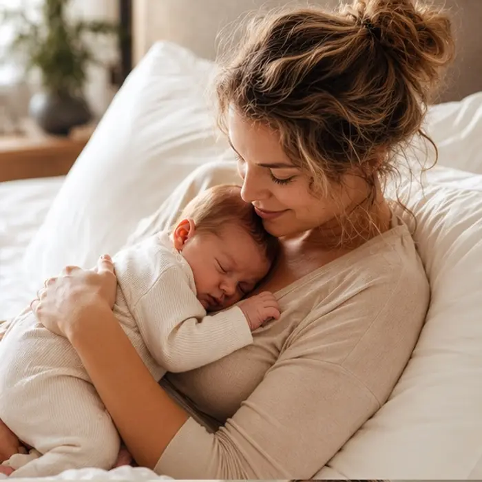 Wochenbett — Mutter mit Neugeborenem