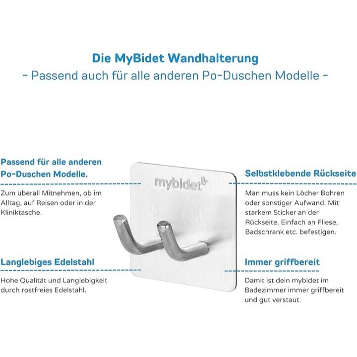 mybidet Wandhalterung: selbstklebend, Edelstahl, passend für alle Modelle